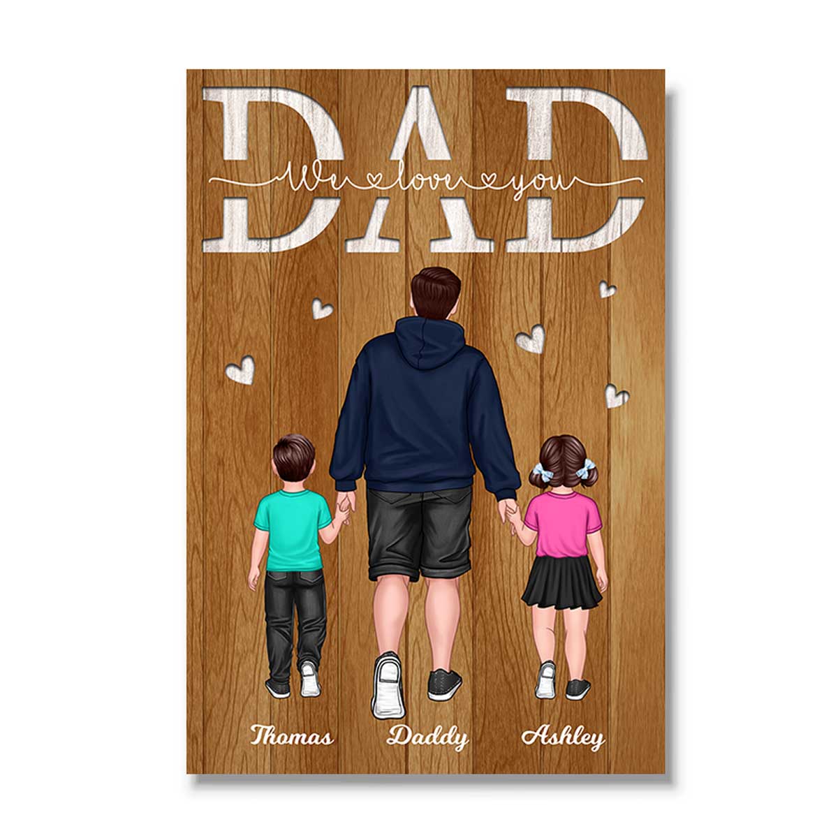 Back View Dad And Kids Walking We Love You Father‘s Day Gift Personalized Vertical Poster