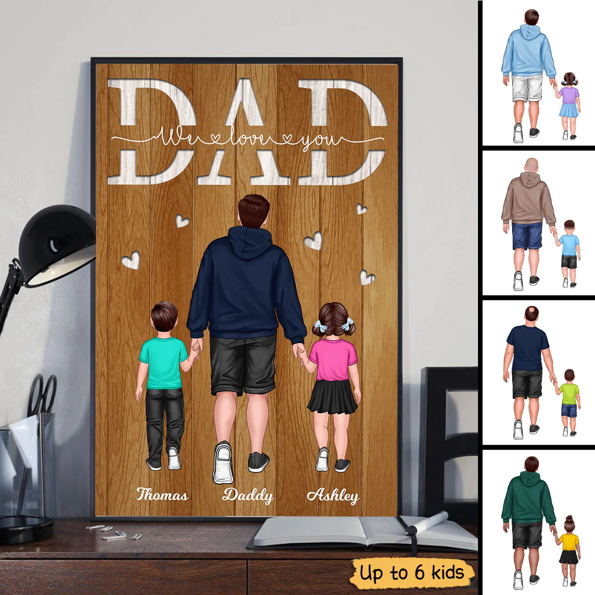 Back View Dad And Kids Walking We Love You Father‘s Day Gift Personalized Vertical Poster - Image 2
