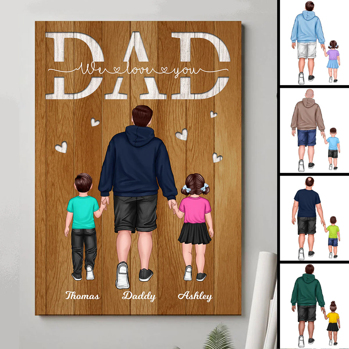 Back View Dad And Kids Walking We Love You Father‘s Day Gift Personalized Vertical Poster - Image 3