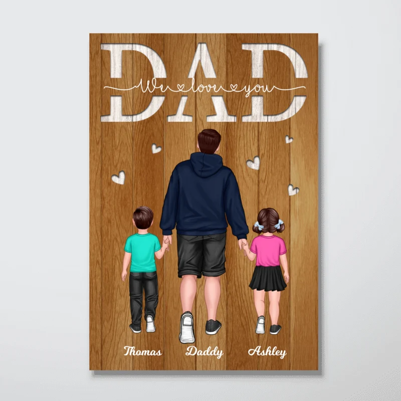 Back View Dad And Kids Walking We Love You Father‘s Day Gift Personalized Vertical Poster - Image 4