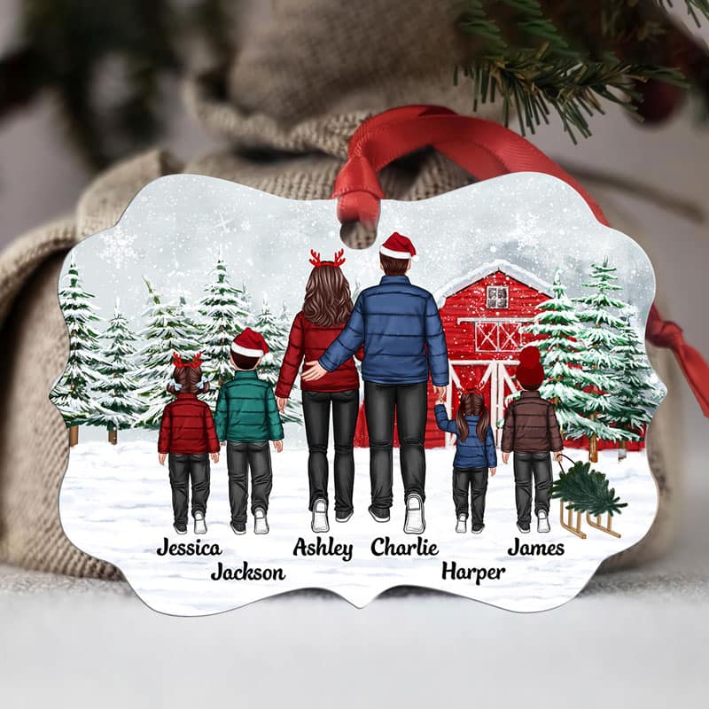 Back View Family Go To Christmas Tree Farm Personalized Christmas Ornament - Image 3