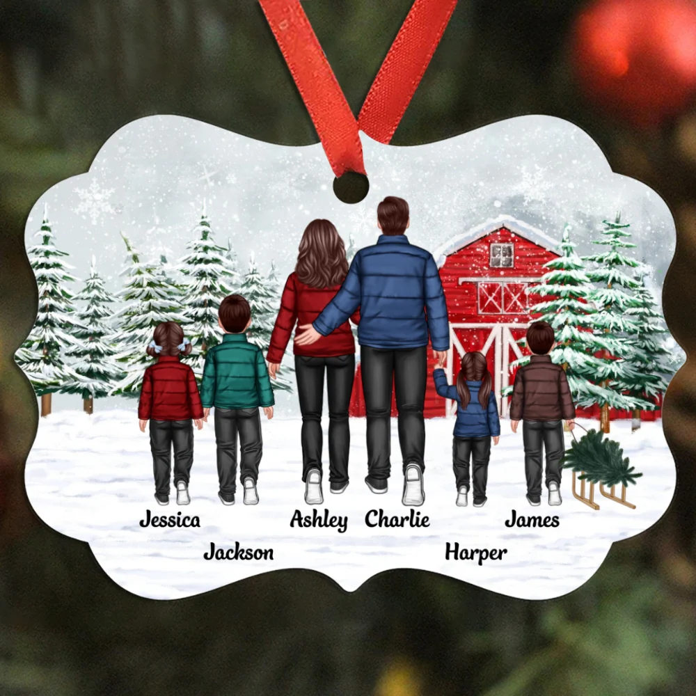 Back View Family Go To Christmas Tree Farm Personalized Christmas Ornament - Image 5