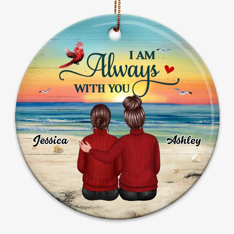 Back View Family Memorial Beach Landscape Personalized Circle Ornament