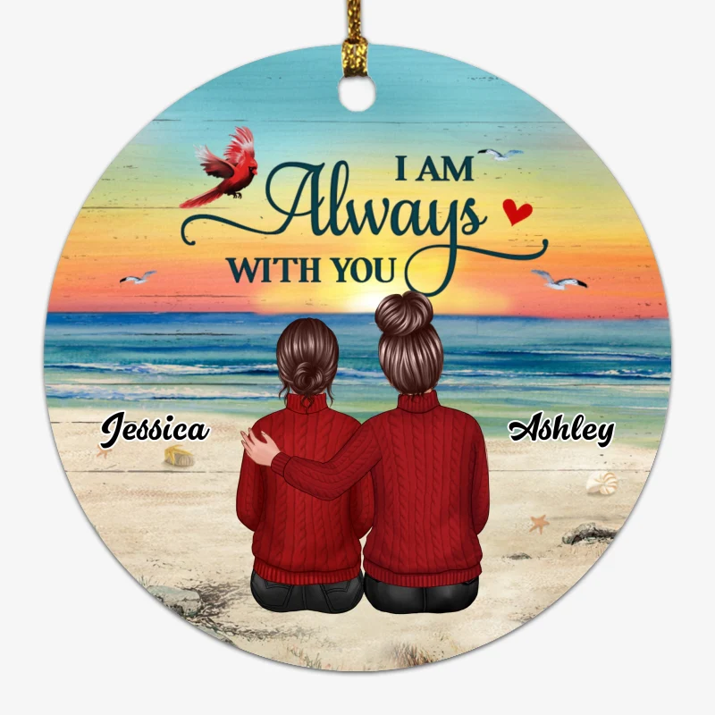 Back View Family Memorial Beach Landscape Personalized Circle Ornament - Image 2