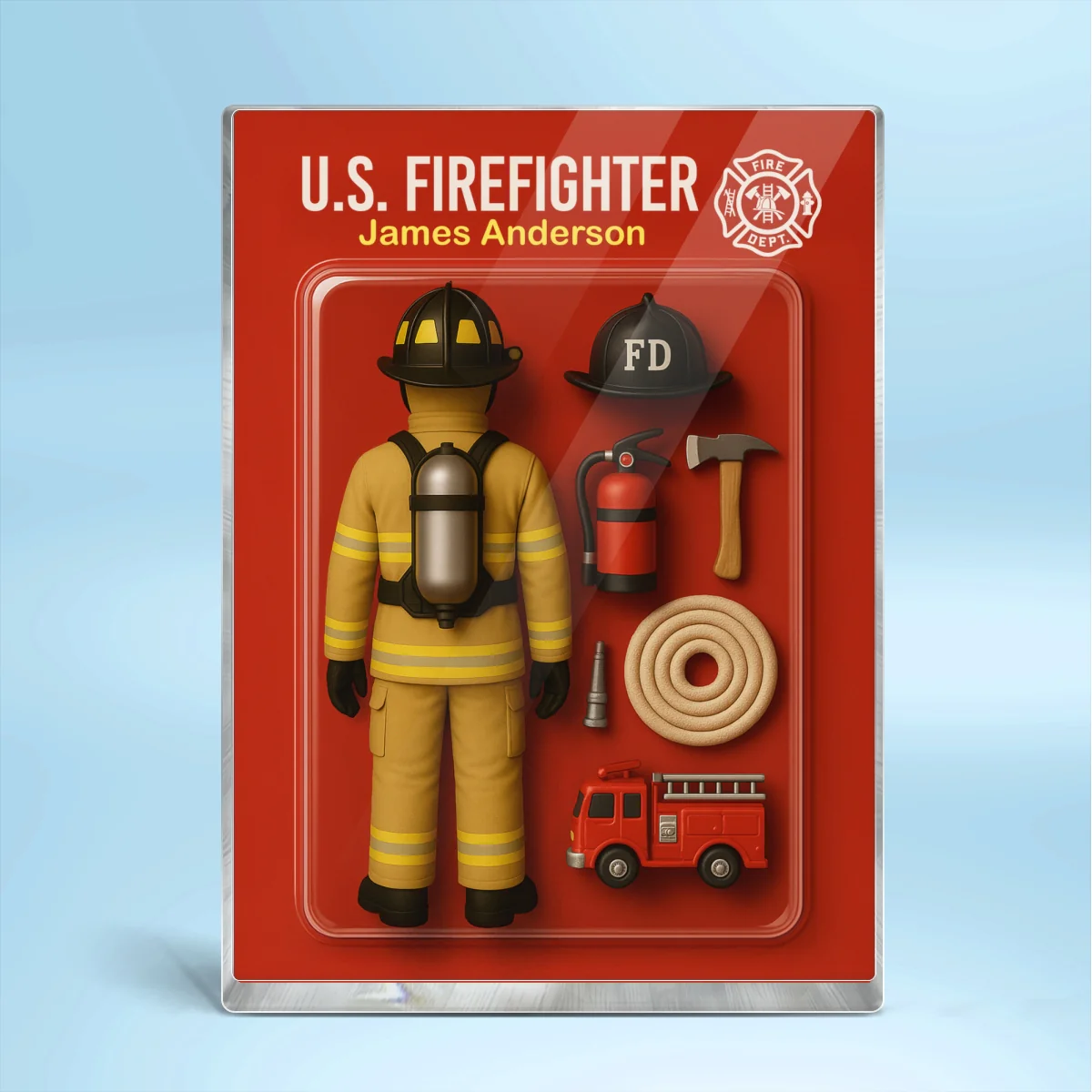 3D Effect Back View Firefighter Custom Figure Personalized Flat Rectangle Acrylic Block - Image 9