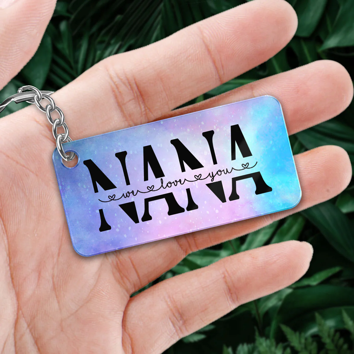 Back View Grandma Mom With Kids Dogs Cats Sitting Personalized Acrylic Keychain - Image 2