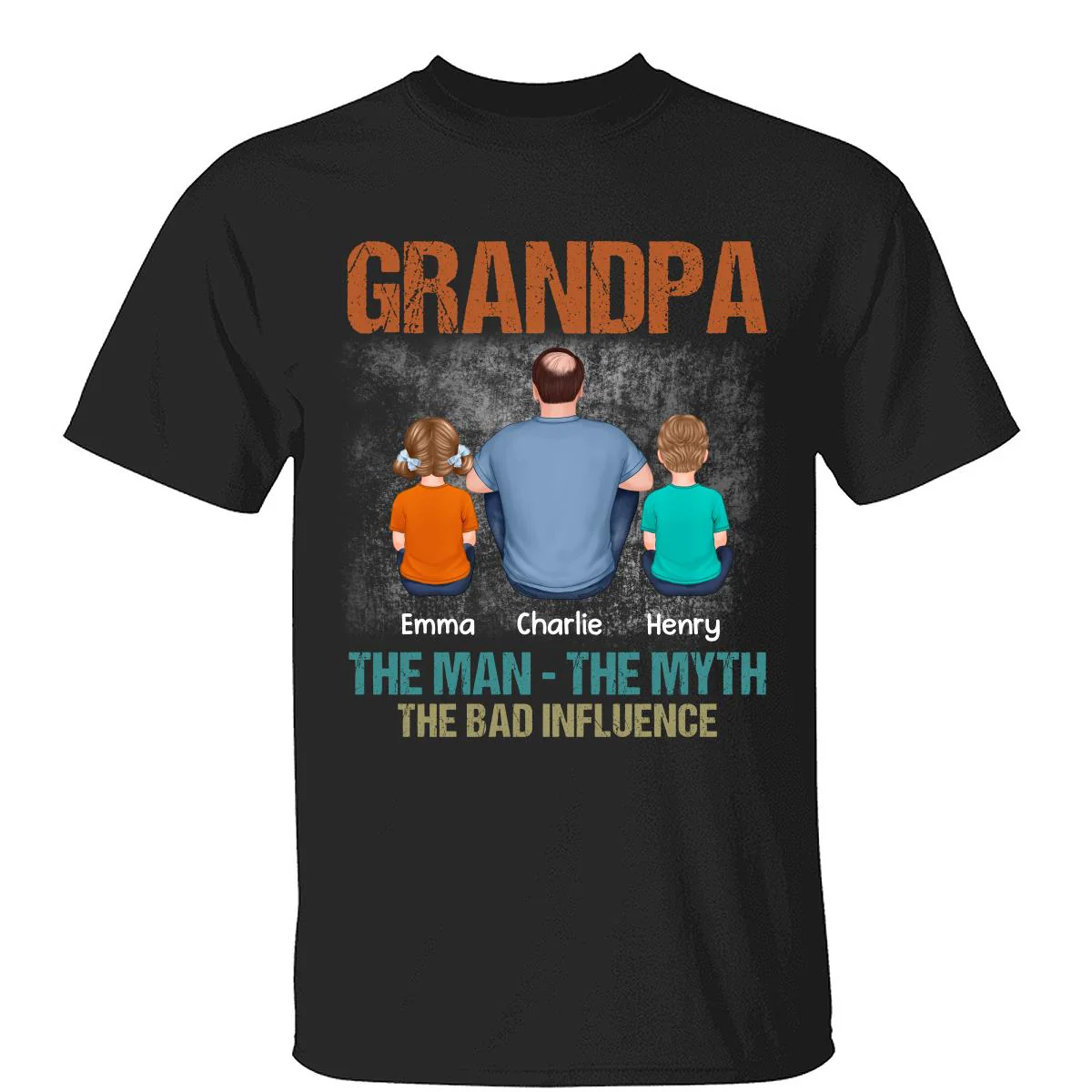 Back View Grandpa The Man The Myth The Bad Influence Personalized Shirt