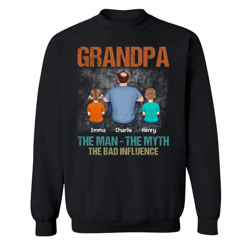 Back View Grandpa The Man The Myth The Bad Influence Personalized Shirt - Image 14