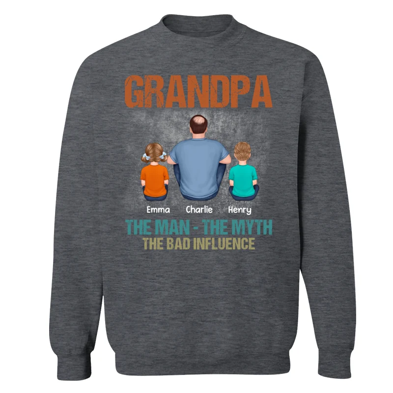 Back View Grandpa The Man The Myth The Bad Influence Personalized Shirt - Image 16