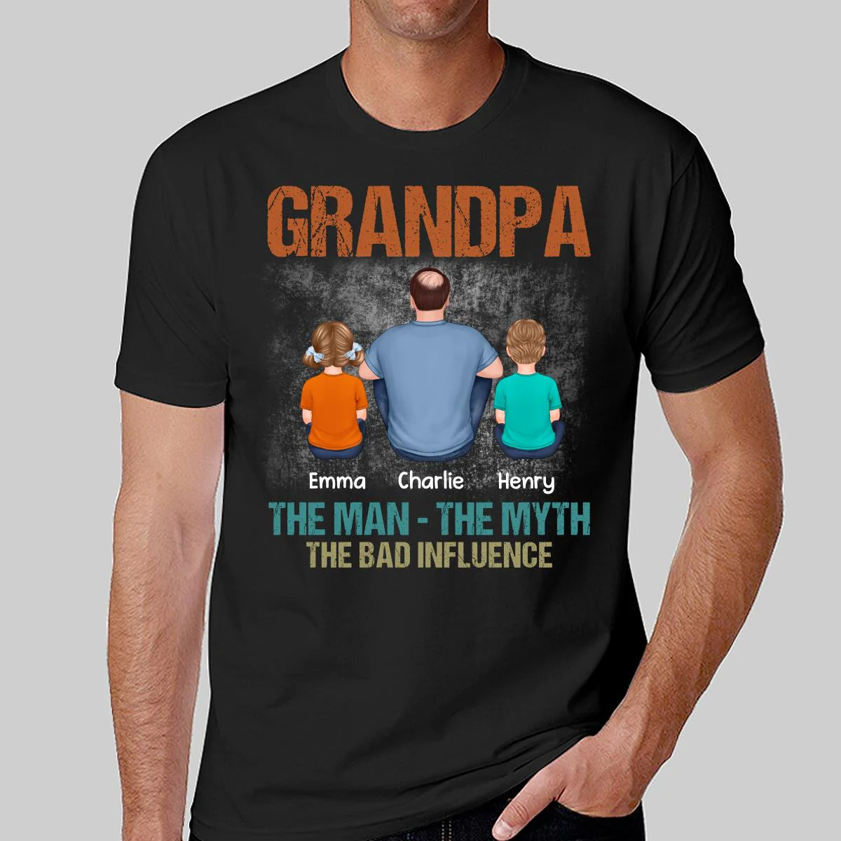 Back View Grandpa The Man The Myth The Bad Influence Personalized Shirt - Image 2