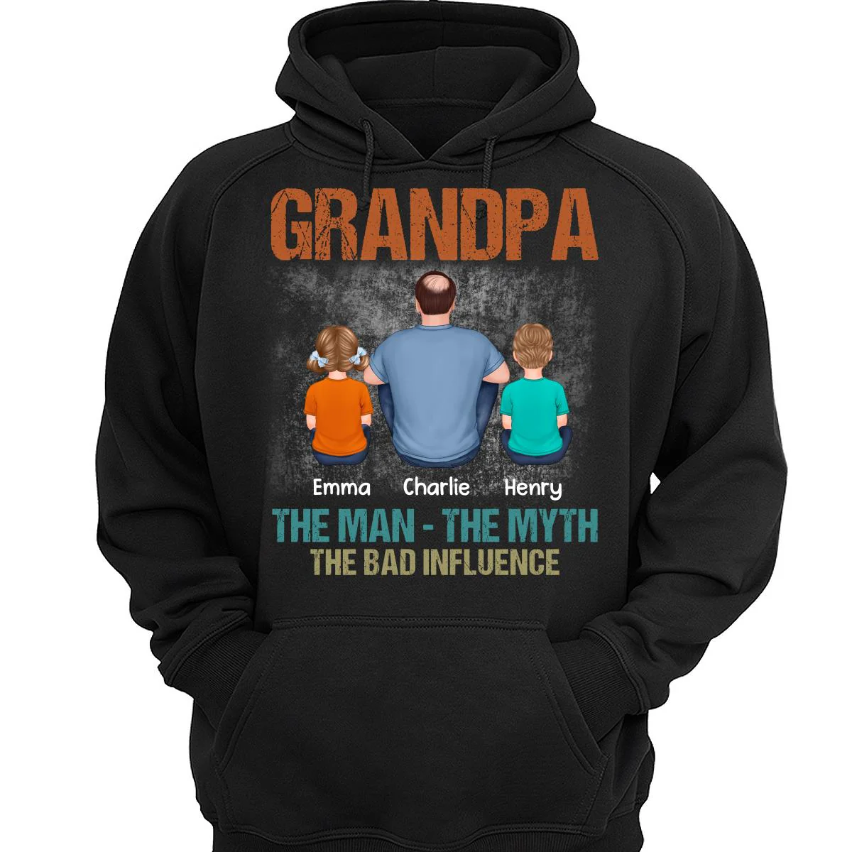 Back View Grandpa The Man The Myth The Bad Influence Personalized Shirt - Image 3