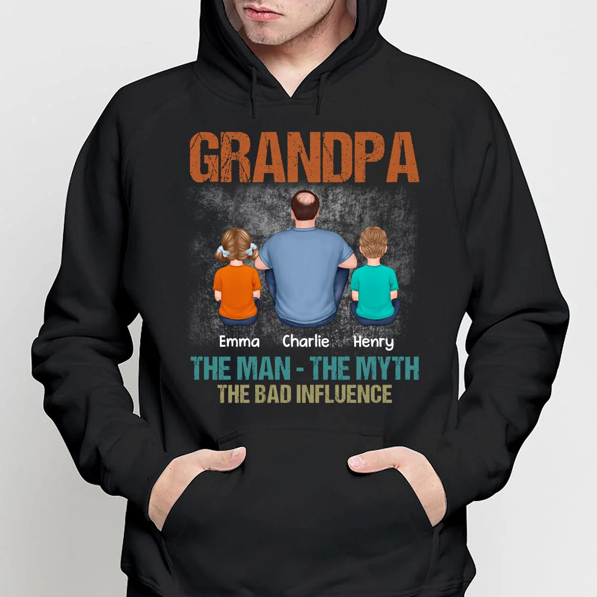 Back View Grandpa The Man The Myth The Bad Influence Personalized Shirt - Image 4