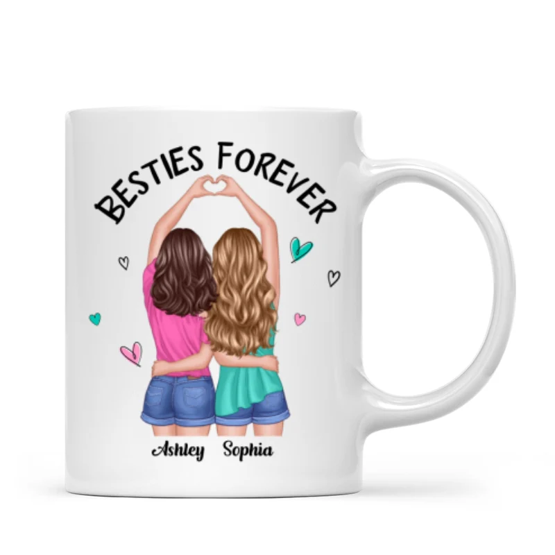 Back View Heart Hands Besties Forever Personalized Mug - Image 4