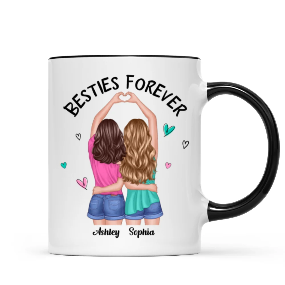 Back View Heart Hands Besties Forever Personalized Mug - Image 5