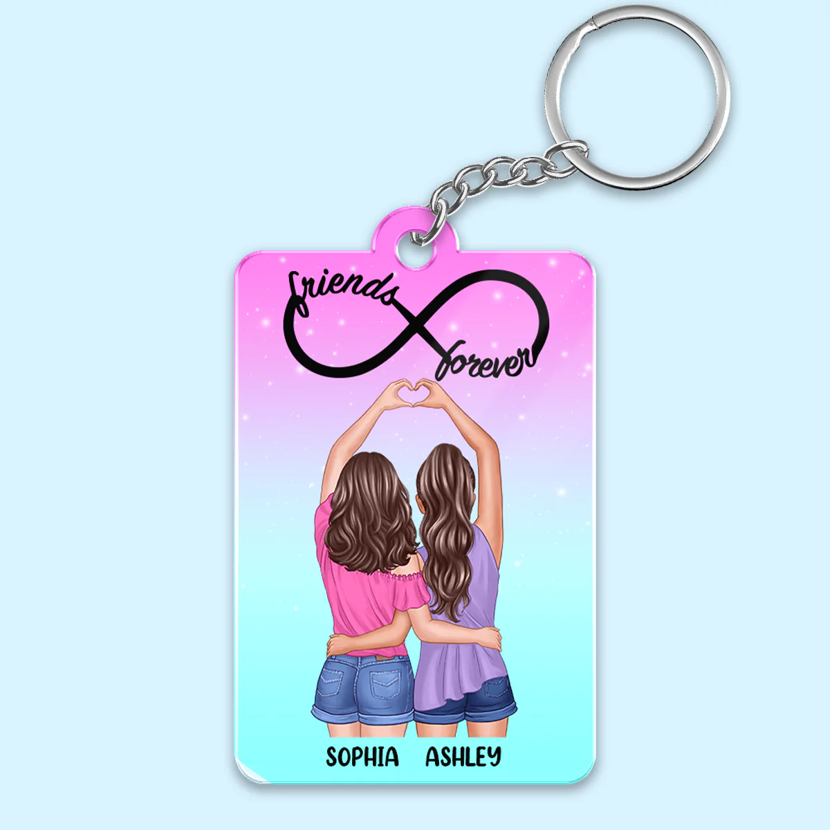 Back View Heart Hands Besties Friends Forever Personalized Acrylic Keychain