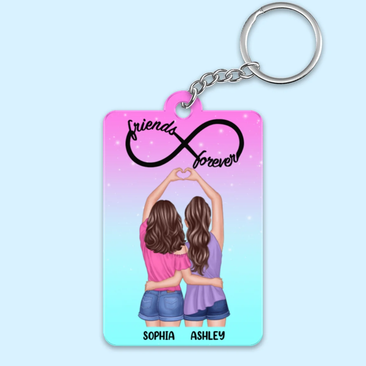 Back View Heart Hands Besties Friends Forever Personalized Acrylic Keychain - Image 4
