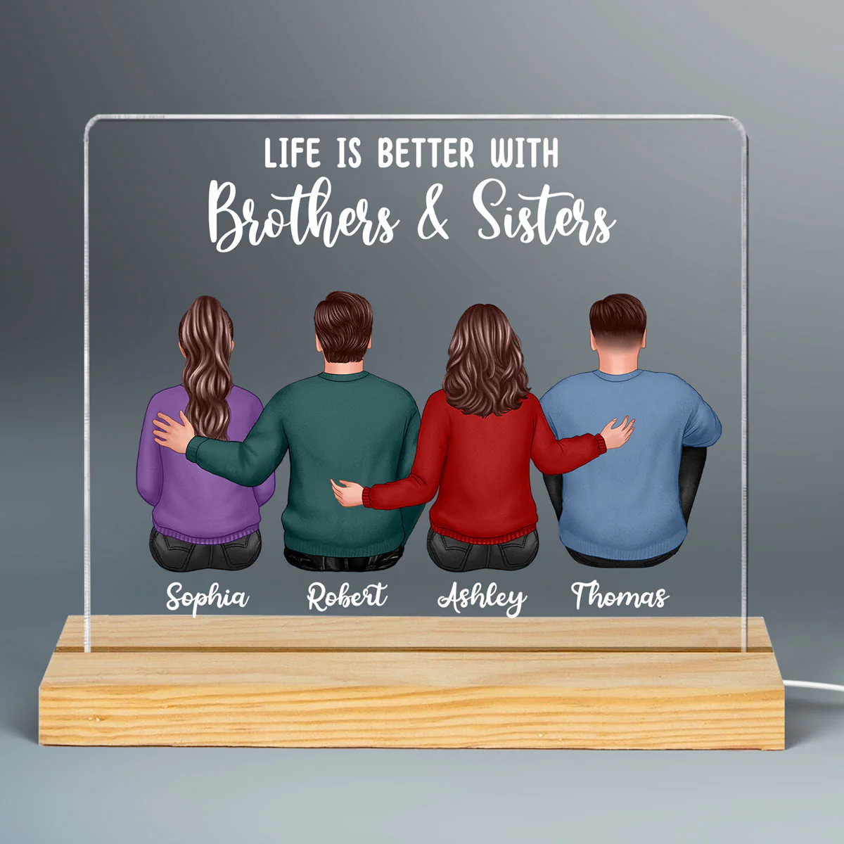 Back View Like Is Better With Brothers Sisters Personalized Custom Shape Acrylic Plaque LED Night Light - Image 3
