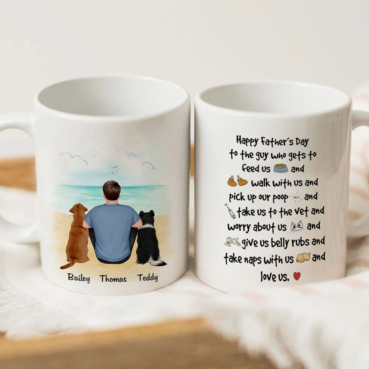 Back View Man And Dog Sitting At Beach Happy Father‘s Day To The Guy Gift For Dog Dad Personalized Mug - Image 2