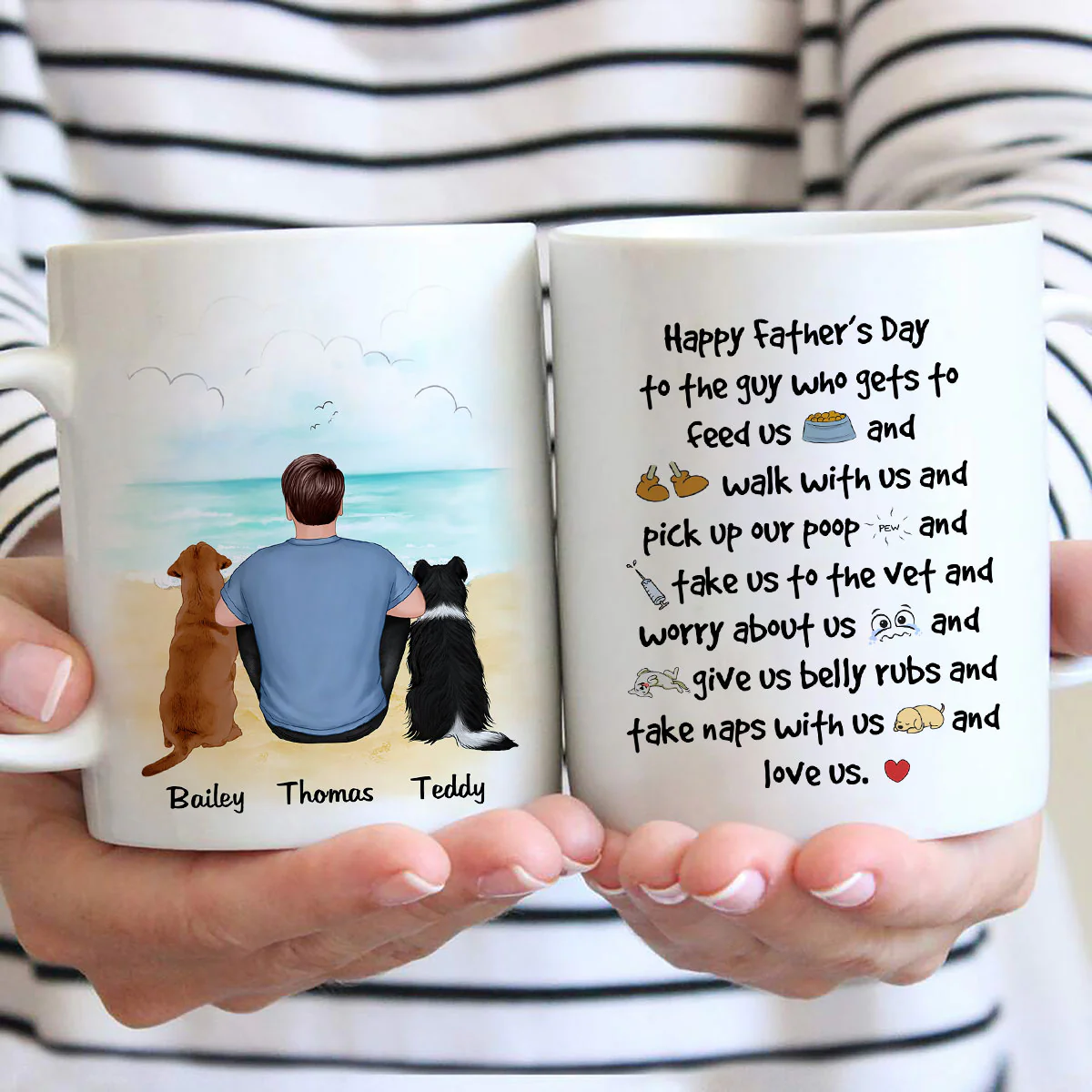 Back View Man And Dog Sitting At Beach Happy Father‘s Day To The Guy Gift For Dog Dad Personalized Mug - Image 3