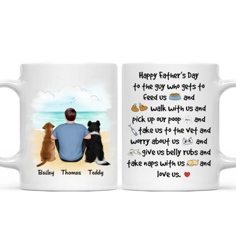 Back View Man And Dog Sitting At Beach Happy Father‘s Day To The Guy Gift For Dog Dad Personalized Mug - Image 4
