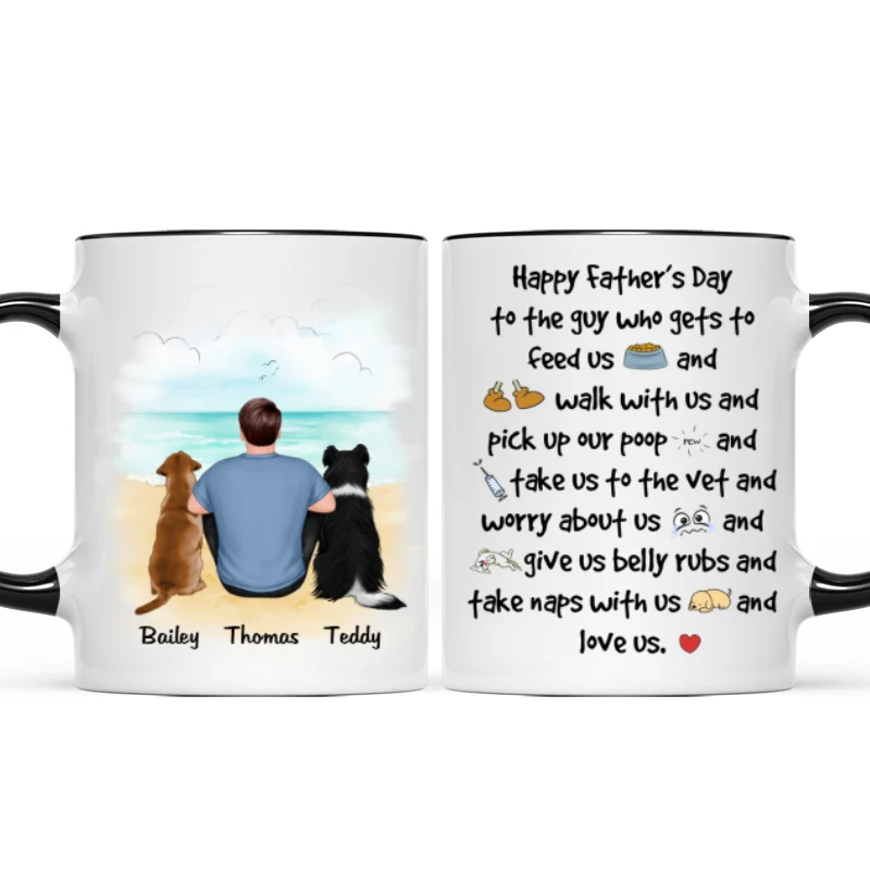 Back View Man And Dog Sitting At Beach Happy Father‘s Day To The Guy Gift For Dog Dad Personalized Mug - Image 5