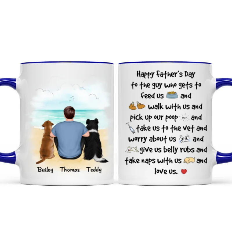 Back View Man And Dog Sitting At Beach Happy Father‘s Day To The Guy Gift For Dog Dad Personalized Mug - Image 6