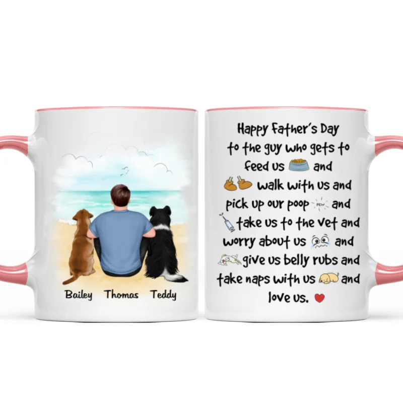 Back View Man And Dog Sitting At Beach Happy Father‘s Day To The Guy Gift For Dog Dad Personalized Mug - Image 9