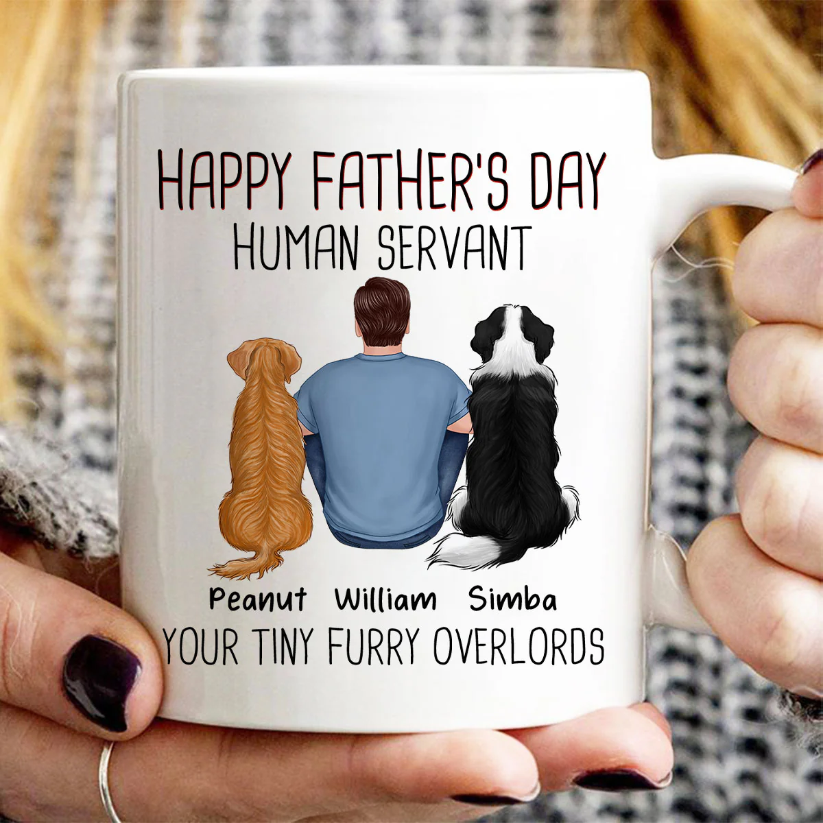 Back View Man And Dog Sitting Happy Father‘s Day Human Servant Personalized Mug - Image 3