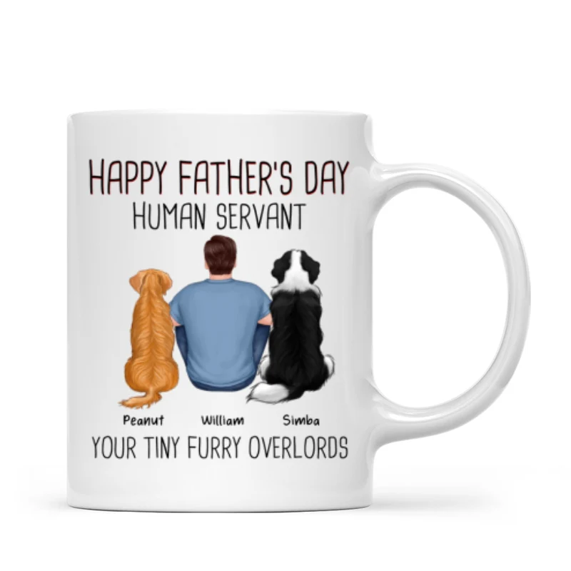 Back View Man And Dog Sitting Happy Father‘s Day Human Servant Personalized Mug - Image 4