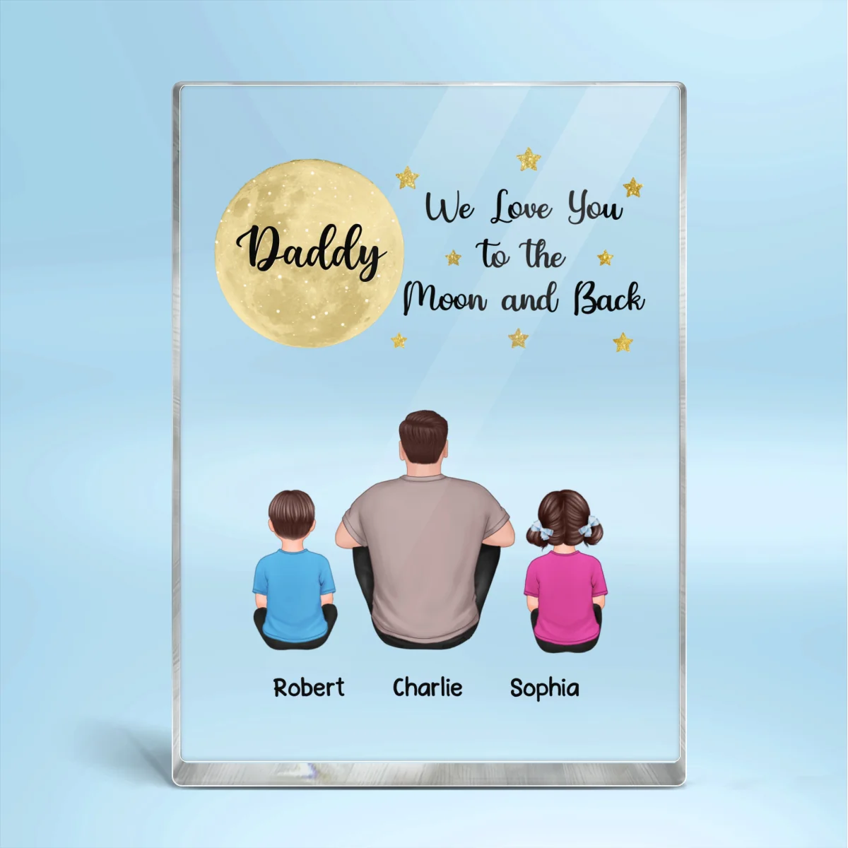 Back View Man Sitting With Kids Dogs Cats Dad We Love You To The Moon And Back Personalized Vertical Rectangle Acrylic Block Plaque - Image 4