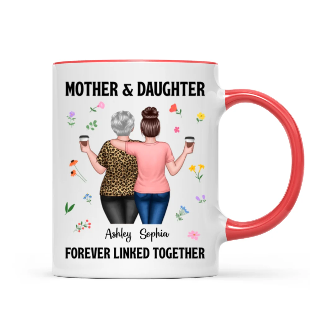 Back View Mom And Daughters Walking Mother & Daughter Forever Linked Together Personalized Mug - Image 11