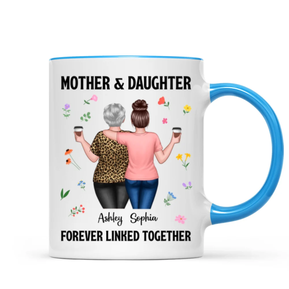 Back View Mom And Daughters Walking Mother & Daughter Forever Linked Together Personalized Mug - Image 12