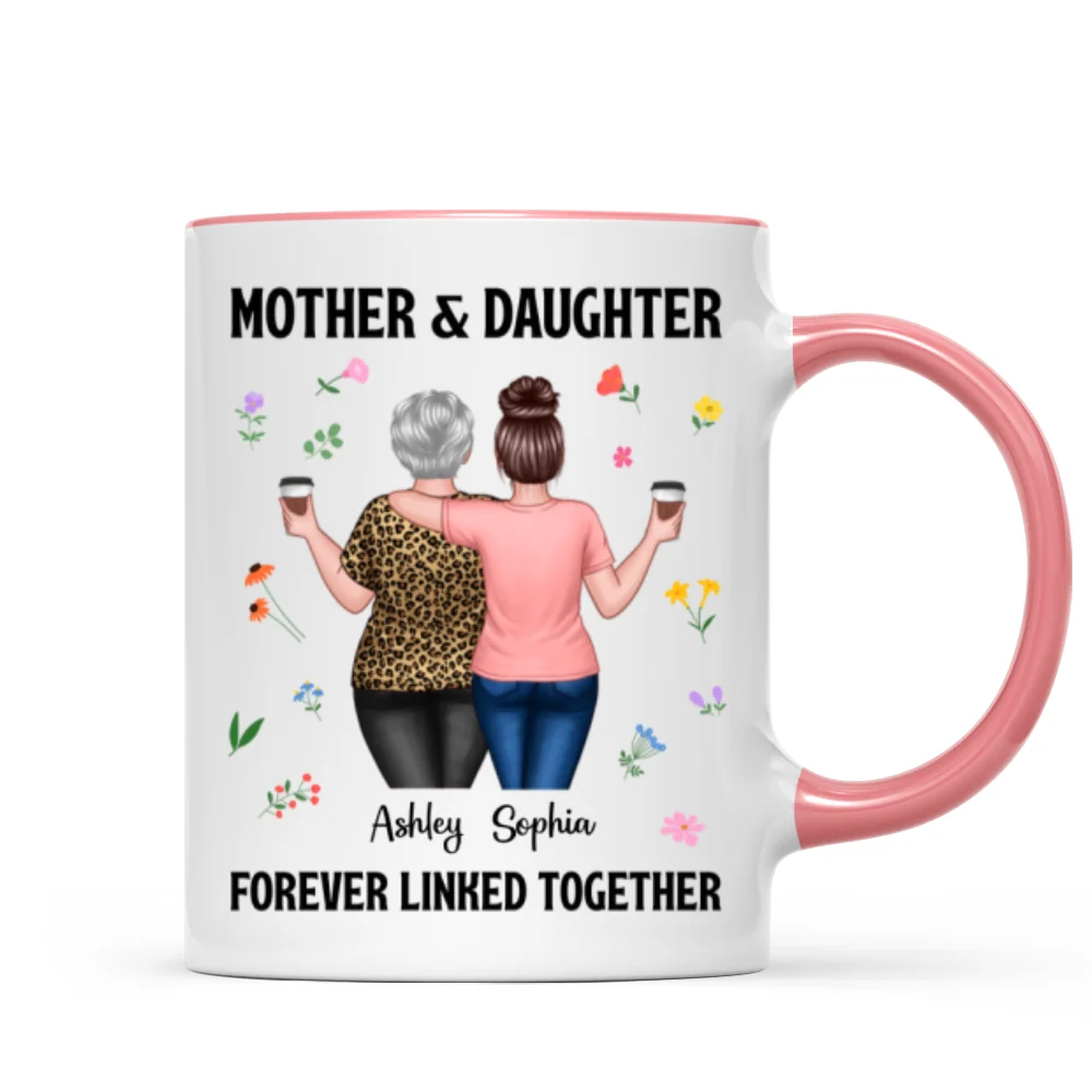 Back View Mom And Daughters Walking Mother & Daughter Forever Linked Together Personalized Mug - Image 13