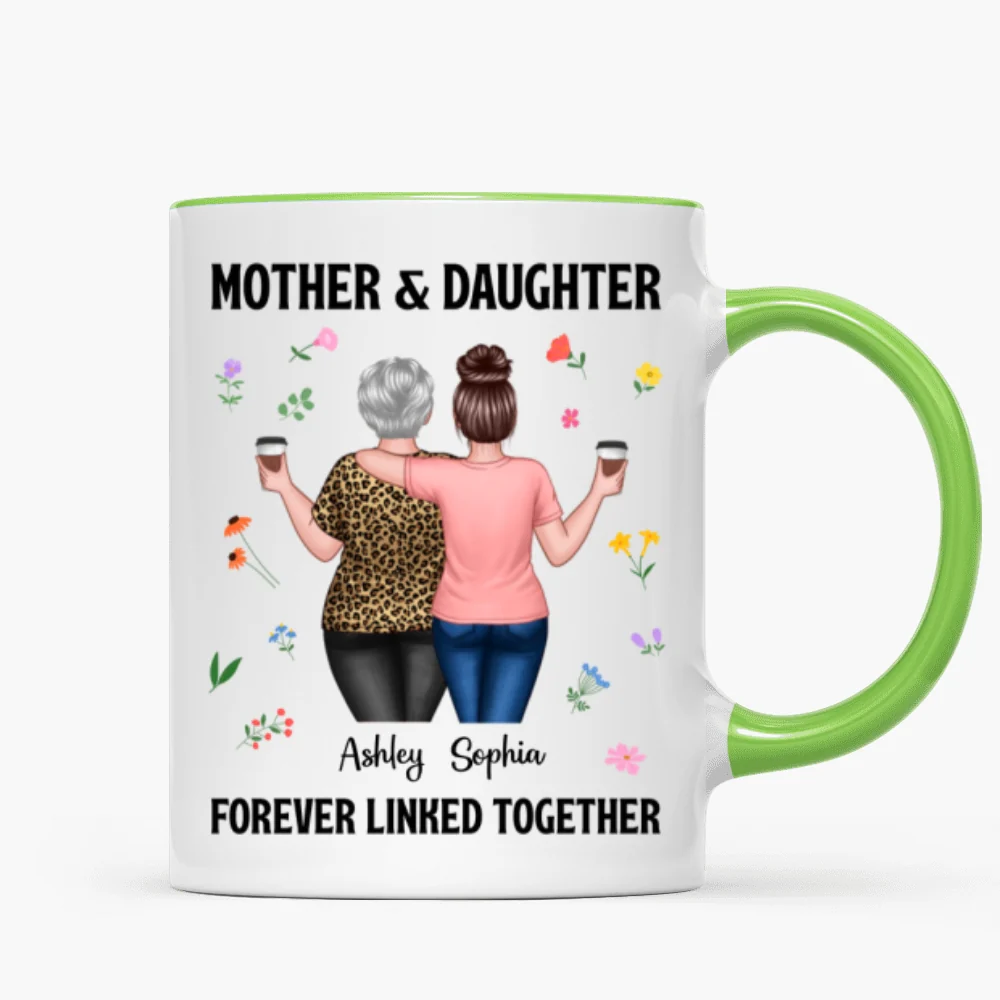 Back View Mom And Daughters Walking Mother & Daughter Forever Linked Together Personalized Mug - Image 14