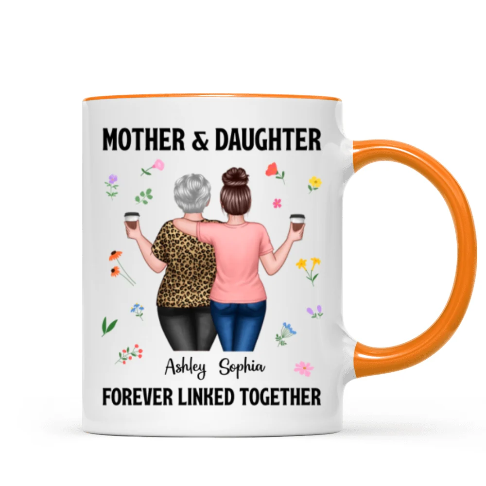 Back View Mom And Daughters Walking Mother & Daughter Forever Linked Together Personalized Mug - Image 15