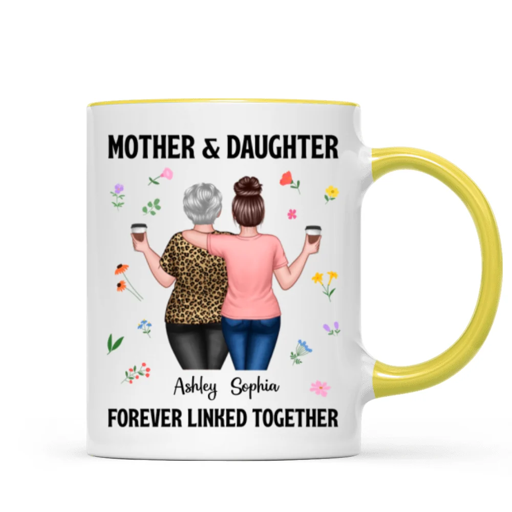 Back View Mom And Daughters Walking Mother & Daughter Forever Linked Together Personalized Mug - Image 16