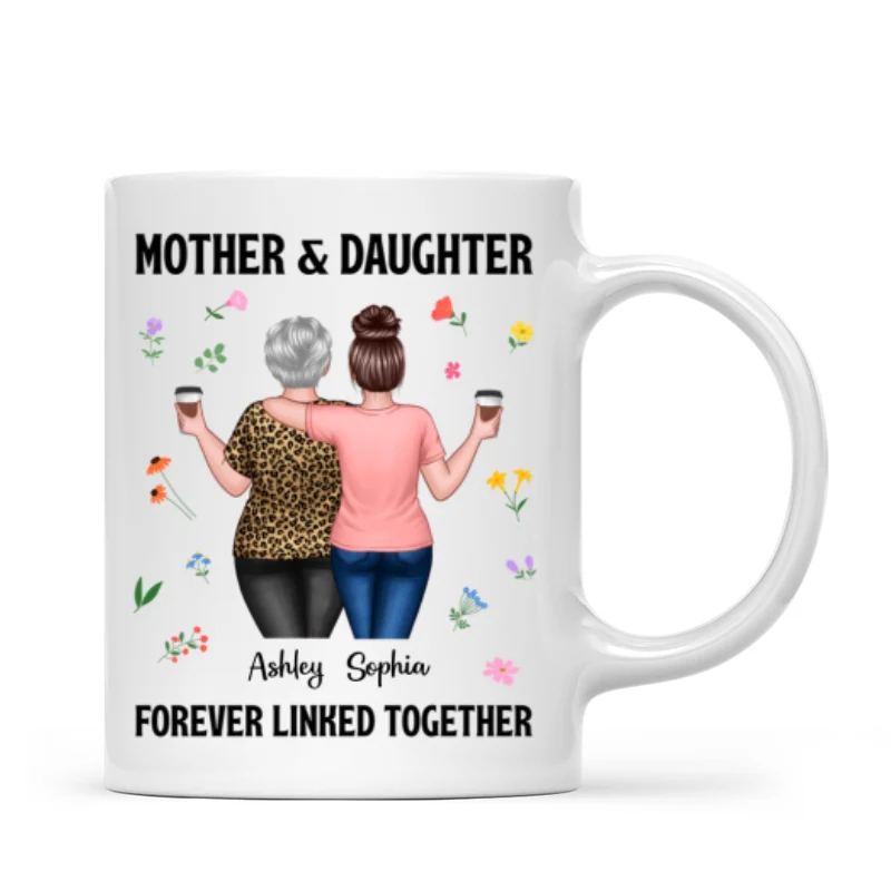 Back View Mom And Daughters Walking Mother & Daughter Forever Linked Together Personalized Mug - Image 17