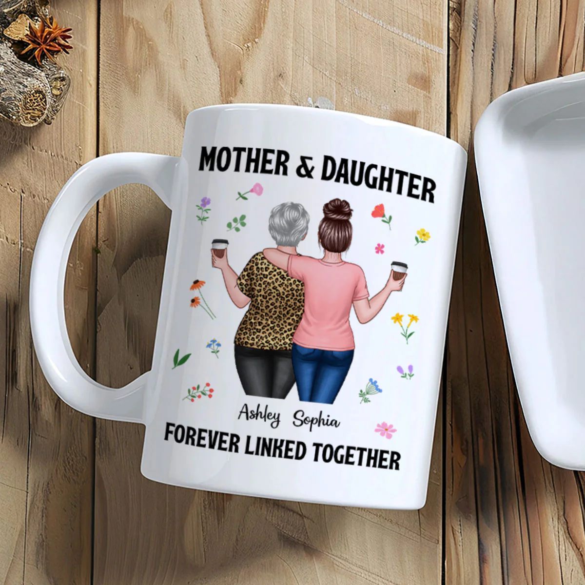 Back View Mom And Daughters Walking Mother & Daughter Forever Linked Together Personalized Mug - Image 3