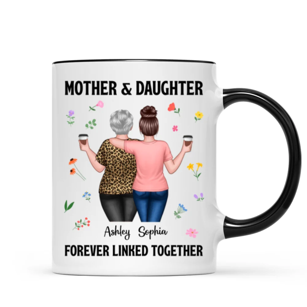 Back View Mom And Daughters Walking Mother & Daughter Forever Linked Together Personalized Mug - Image 9