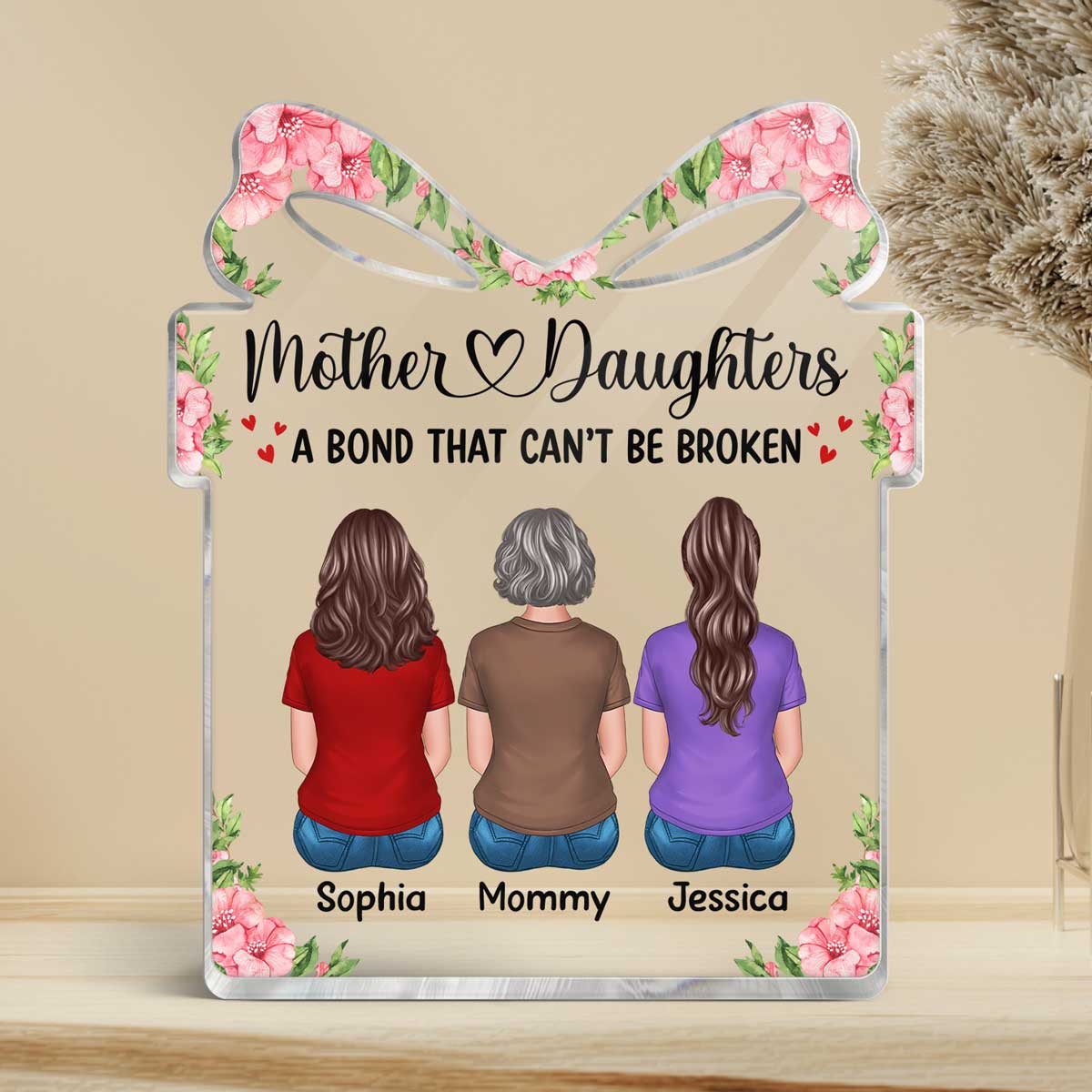 Back View Mother And Daughters Gift For Mom Personalized Gift Shaped Acrylic Plaque