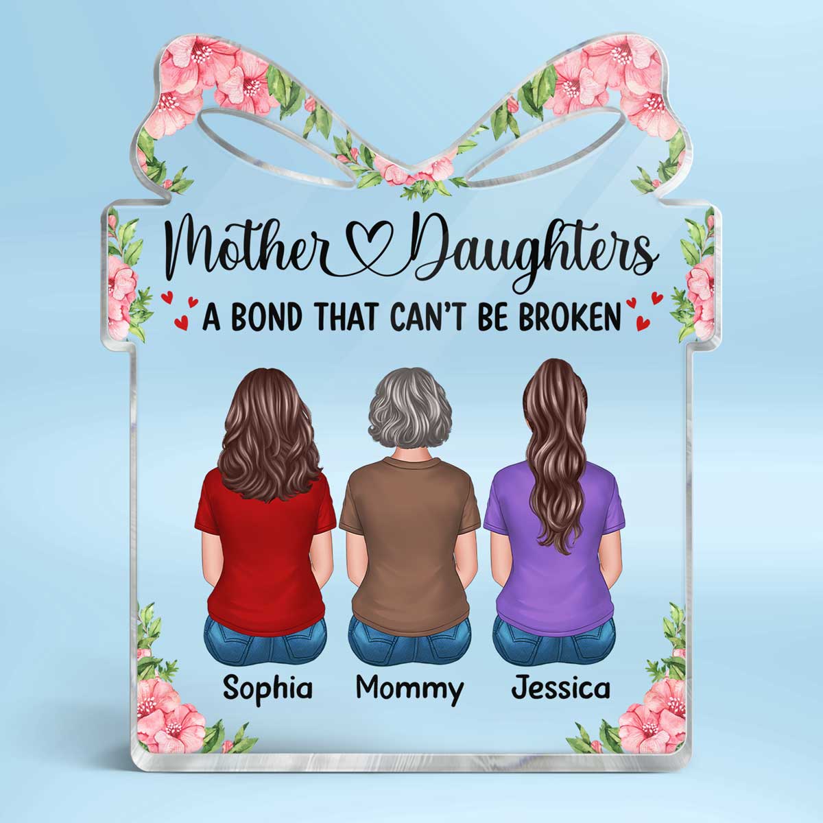 Back View Mother And Daughters Gift For Mom Personalized Gift Shaped Acrylic Plaque - Image 2