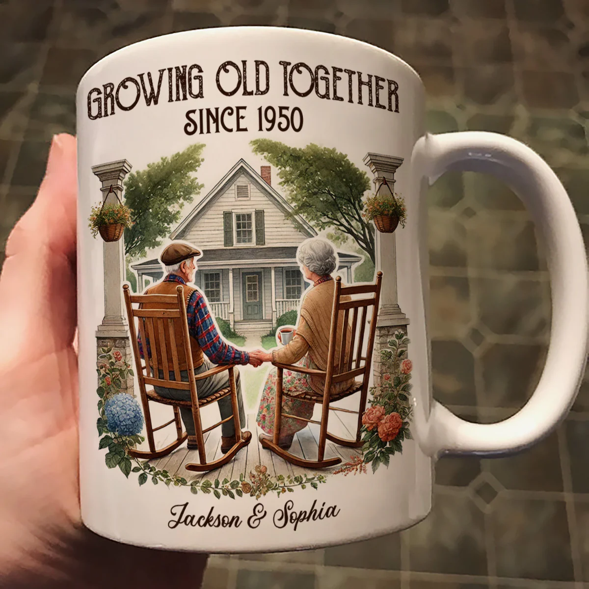 Couple Sitting On The Porch Growing Old Together Since Personalized Mug, Heartfelt Gift For Couple, For Him, For Her, Husband, Wife - Image 2