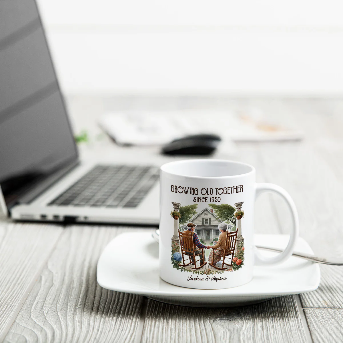 Couple Sitting On The Porch Growing Old Together Since Personalized Mug, Heartfelt Gift For Couple, For Him, For Her, Husband, Wife - Image 4