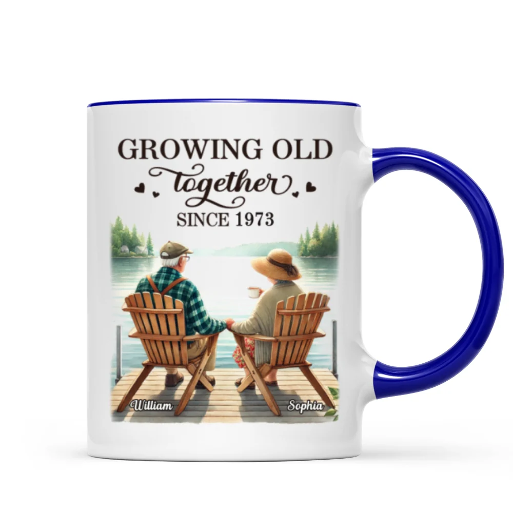 Back View Old Couple Sitting Together On The Lake Dock Personalized Mug, Heartfelt Gift For Him, For Her, Husband, Wife - Image 11