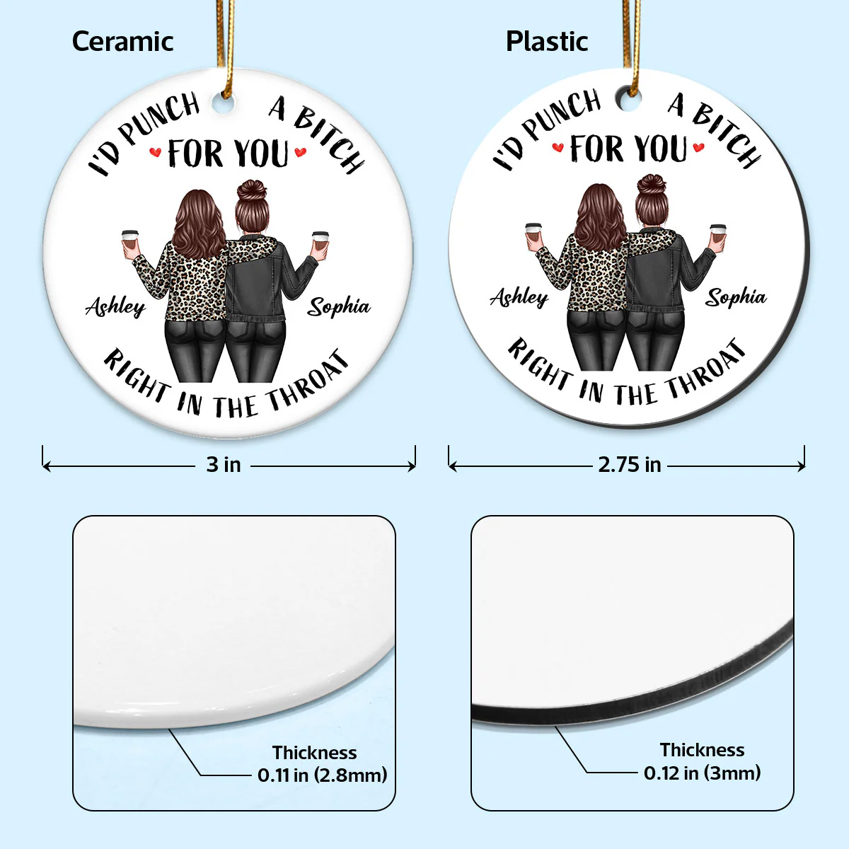 Back View Besties Christmas Personalized Ceramic Ornament, Funny Gift For Besties, Best Friends, BFF - Image 5