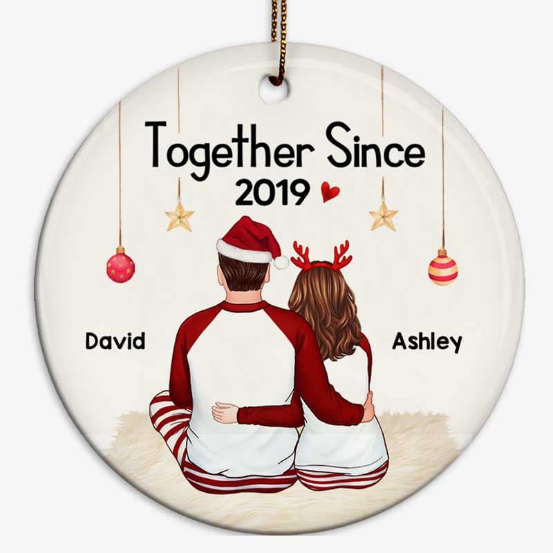 Back View Pajamas Couple Christmas Personalized Circle Ornament - Image 2