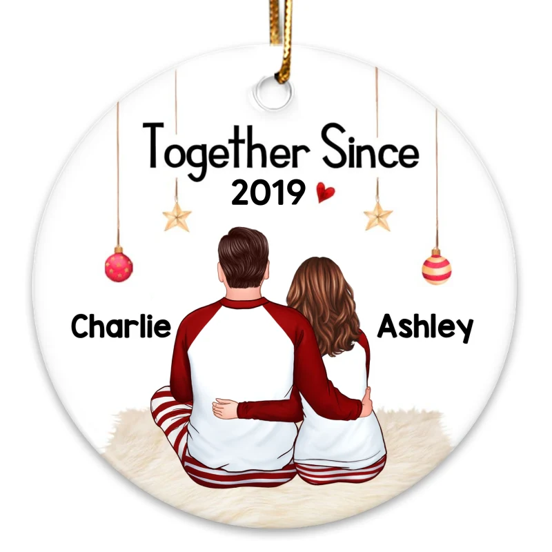 Back View Pajamas Couple Christmas Personalized Circle Ornament - Image 3