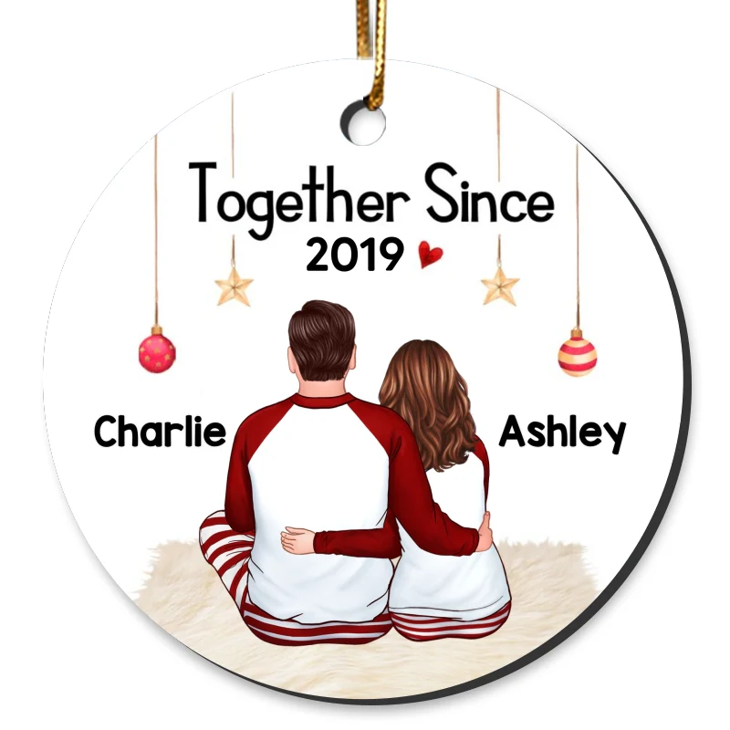 Back View Pajamas Couple Christmas Personalized Circle Ornament - Image 4