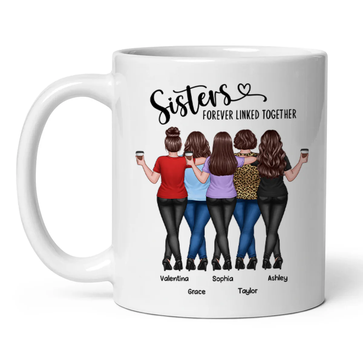 Back View Sisters Walking Forever Linked Together Personalized Mug, Gift For Sisters, Siblings - Image 2