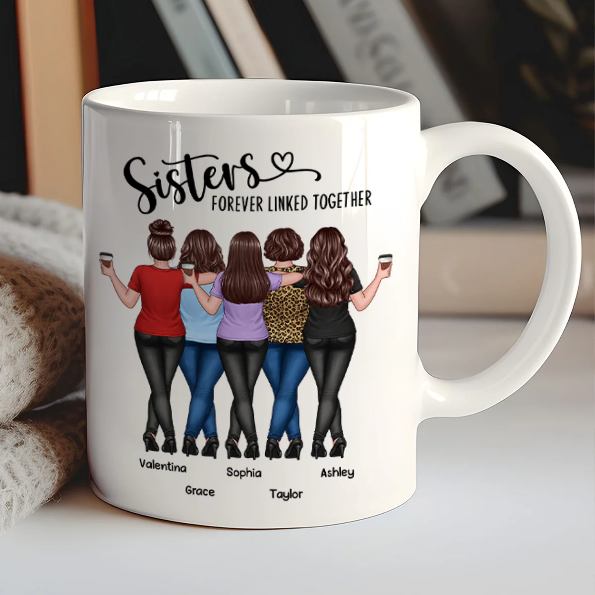 Back View Sisters Walking Forever Linked Together Personalized Mug, Gift For Sisters, Siblings - Image 3